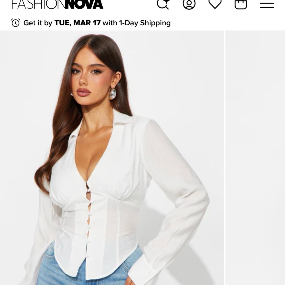 Fashion Nova White Deep V-Neck Blouse